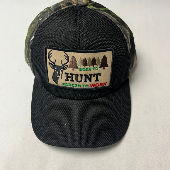 Pit Bull Born To Hunt Hat Camo Hunting Black Mesh Trucker Cap Outdoorsman - Picture 1 of 6
